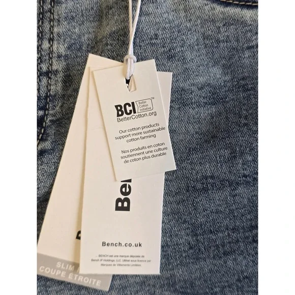 🆕️ NWT - Bench Mens Slim Fit Denim Shorts Blue Acid Wash Stretch Size 32 NWT - Picture 11 of 16